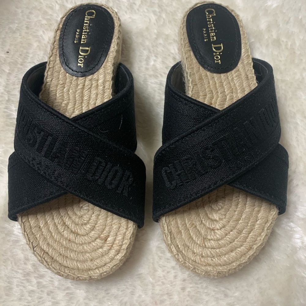 Dior Granville Embroidered Cotton Espadrille Slide